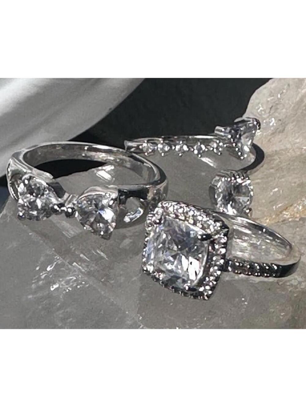 Rings (3) sterling silver plated manmade diamonds